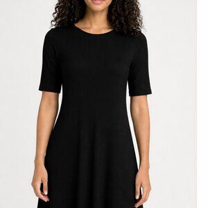 Eileen Fisher Shift Dress Ribbed Size Medium Black Tencel Minimalist Classic